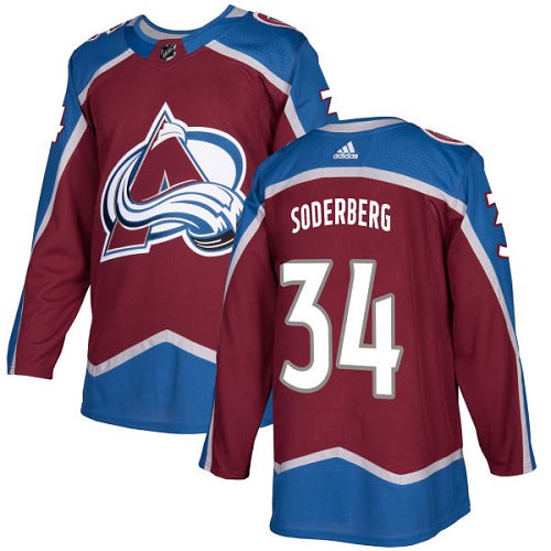 Adidas Men Colorado Avalanche #34 Carl Soderberg Burgundy Home Authentic Stitched NHL Jersey